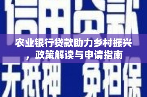 瑶海农业银行贷款助力乡村振兴，政策解读与申请指南